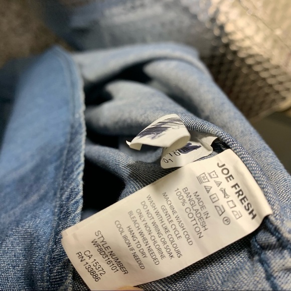 Denim Dress Blue XS Long Sleeves Belted Button Front Chambray Cotton Minimalist - Picture 7 of 10